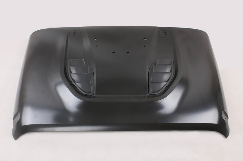 Vented steel hood for Jeep Wrangler JK 2007-2018 — black primer finish, ready to paint