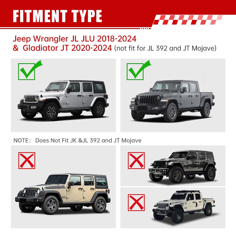 JL and Gladiator JT fitment compatibility chart