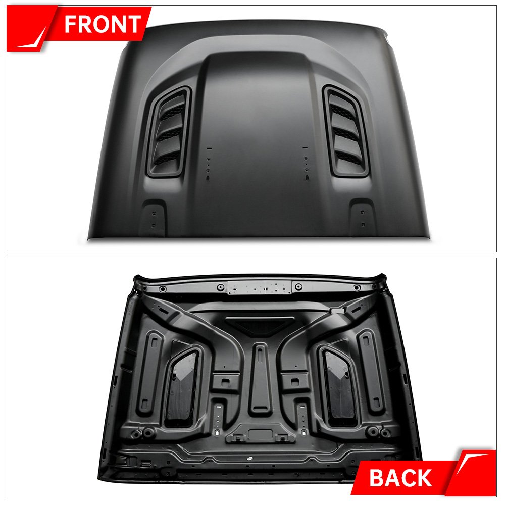 Jeep Wrangler JL vented hood — front and underside studio view